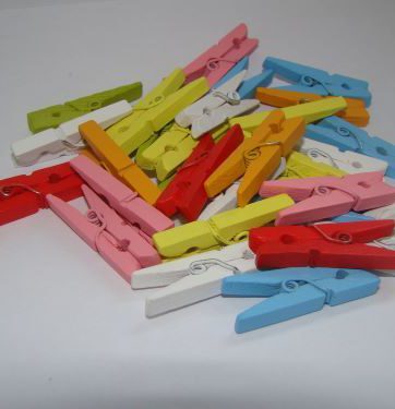 Mini knijpers gekleurd of hout 24 stuks 2,5 cm