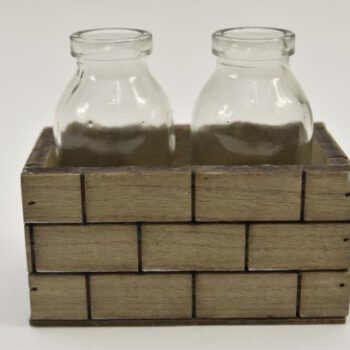 Bakje hout bouwstenen met 2 flessen