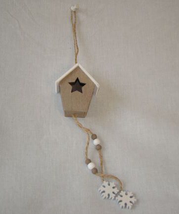 Hanger / decoratie vogelhuisje bruin of wit