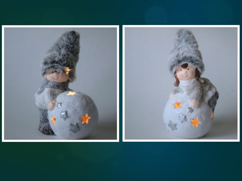 Poppetje met sneeuwbal klein met led