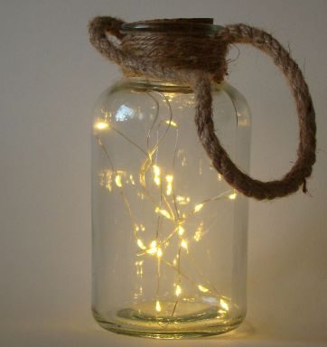 Fles met touw, kurk en 20 led-lampjes (21 cm) p/st.