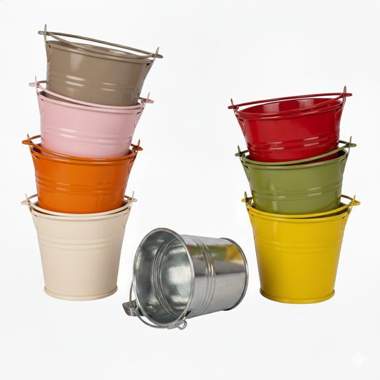 Emmer metaal met hengsel, verschillende maten en kleuren